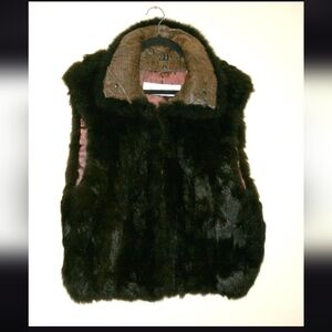 ANDREW MARC New Zealand Possum Fur Vest W/Leather Collar Dark Brown size medium